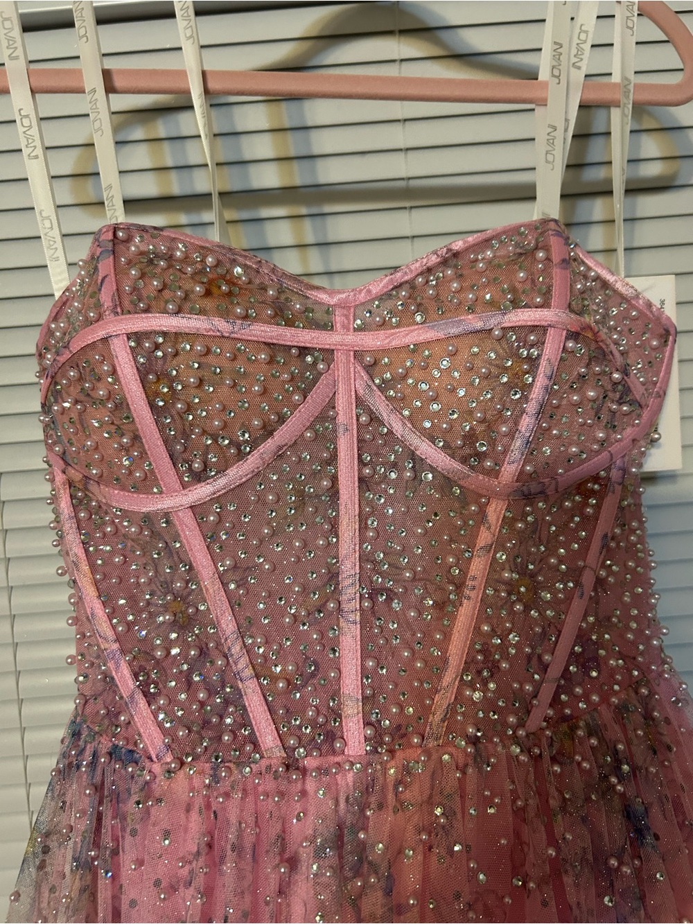 Jovani Pink Sheer Corset Pearl/Rhinestone Dress NWT $1,100 Size 6 - Picture 10 of 15